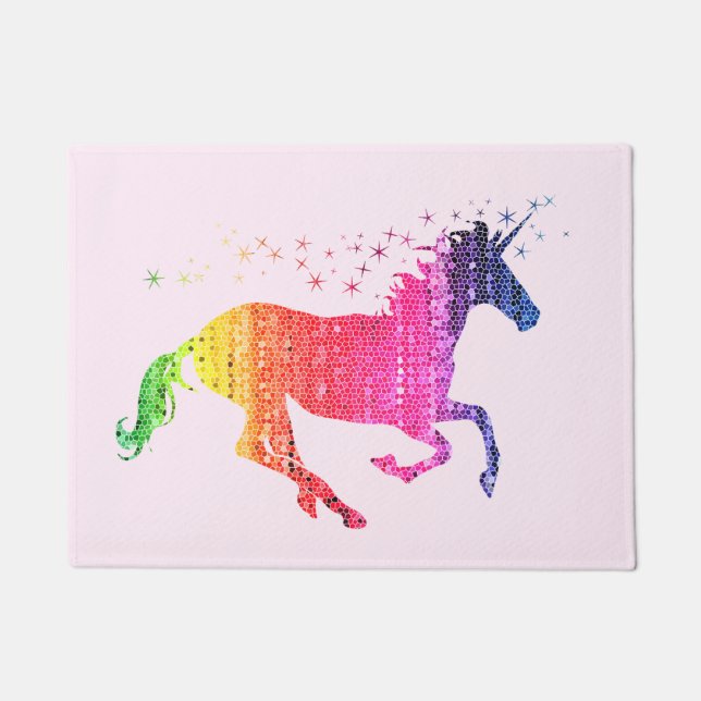 Rainbow Roze Unicorn Deurmat (Voorkant)