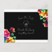 Rainbow Rozen Zwart & Wit Bloemen Bewaar de Datum Aankondigingskaart (Voorkant)