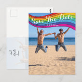 Rainbow Same Gender Photo Wedding Save the Date Briefkaart (Voorkant / Achterkant)
