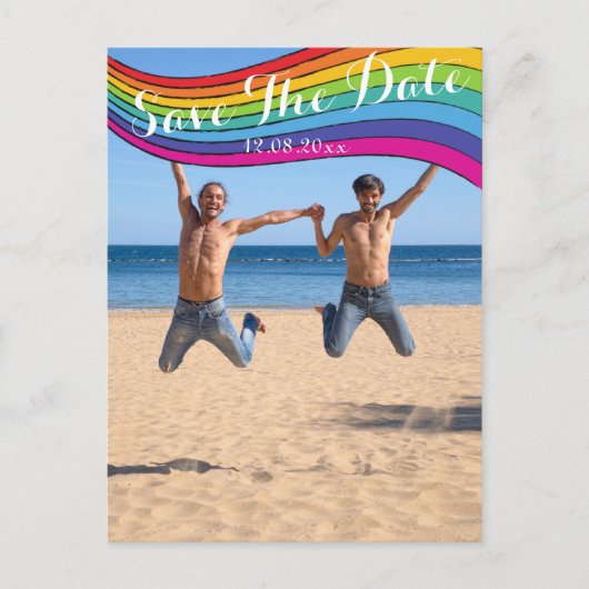 Rainbow Same Gender Photo Wedding Save the Date Briefkaart (Voorkant)