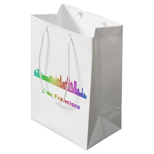Rainbow San Francisco skyline Medium Cadeauzakje (Voorkant Gekanteld)
