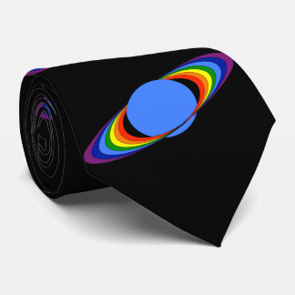 Rainbow Saturn Necktie voor astronomen, zwart Stropdas