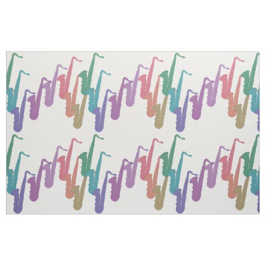 Rainbow Saxophones Pattern on White Fabric Stof (Fat Quarter)