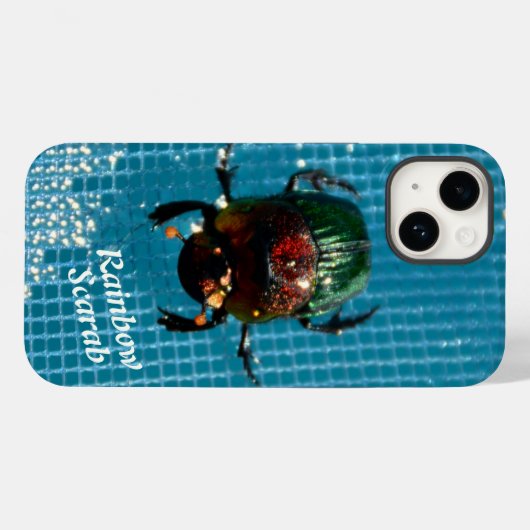 Rainbow Scarab Beetle op Blue Personalized Case-Mate iPhone Case (Achterkant (horizontaal))