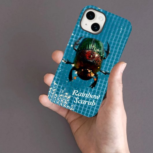 Rainbow Scarab Beetle op Blue Personalized Case-Mate iPhone Case