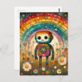 Rainbow Schattig Robot Briefkaart (Voorkant / Achterkant)