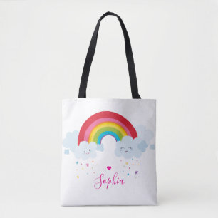 RAINBOW schattige wolken felle kleuren naam Draagtas