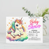 Rainbow Schattigee bewerkbare Eenhoorn Baby shower Kaart (Staand voorkant)