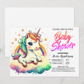 Rainbow Schattigee bewerkbare Eenhoorn Baby shower Kaart (Voorkant / Achterkant)