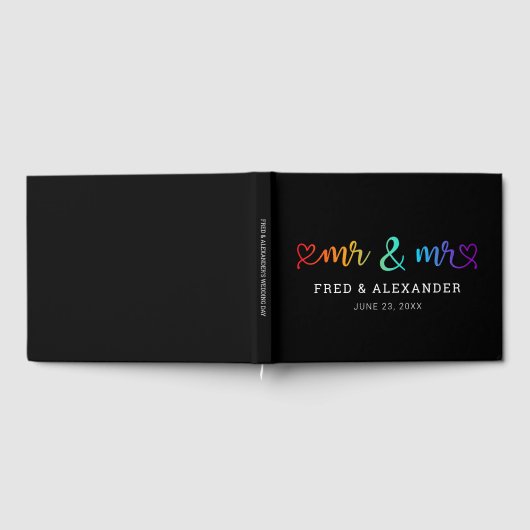 Rainbow Script Black Mr & Mr Gay Wedding Gastenboek (Volledig)