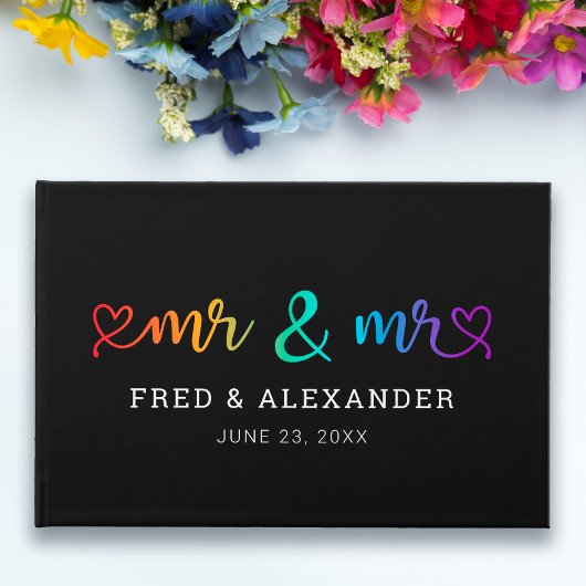 Rainbow Script Black Mr & Mr Gay Wedding Gastenboek