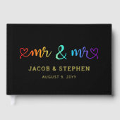 Rainbow Script Black Mr & Mr Gay Wedding Gastenboek (Voorkant)