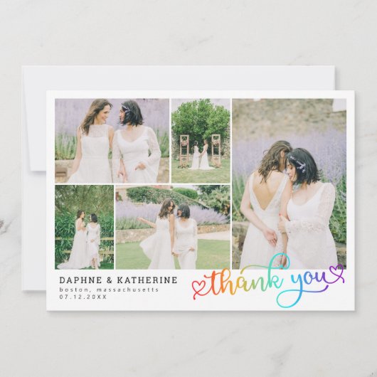 Rainbow Script Mariage Photo Collage Merci (Devant)