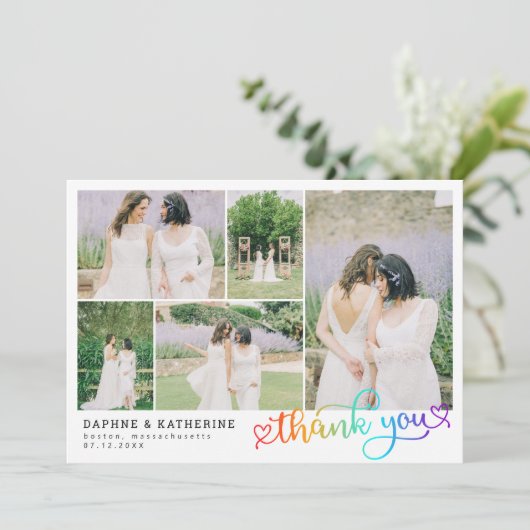 Rainbow Script Mariage Photo Collage Merci (Debout devant)