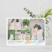 Rainbow Script Wedding Photo Collage Bedankt (Staand voorkant)