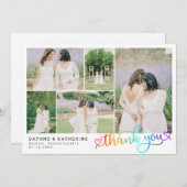 Rainbow Script Wedding Photo Collage Bedankt (Voorkant / Achterkant)