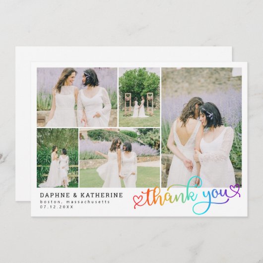 Rainbow Script Wedding Photo Collage Bedankt (Voorkant / Achterkant)
