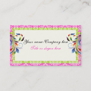 Rainbow scroll blad limoen roze damast randen visitekaartje
