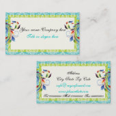 Rainbow scroll blad limoen turquoise damast randen visitekaartje (Voorkant / Achterkant)