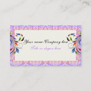 Rainbow scroll blad paarse roze damast randen visitekaartje