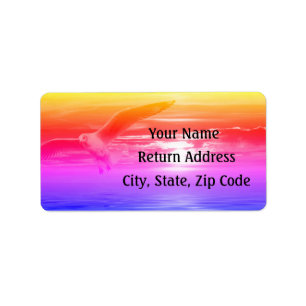Rainbow Seagull Flies Ocean Personalize Address Etiket