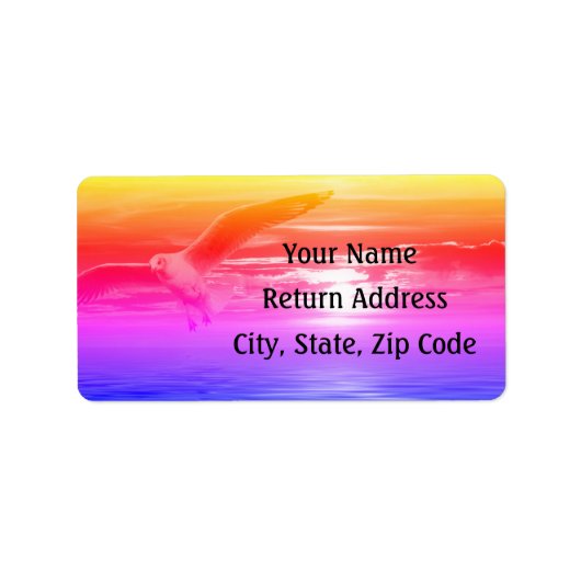 Rainbow Seagull Flies Ocean Personalize Address Etiket (Voorkant)
