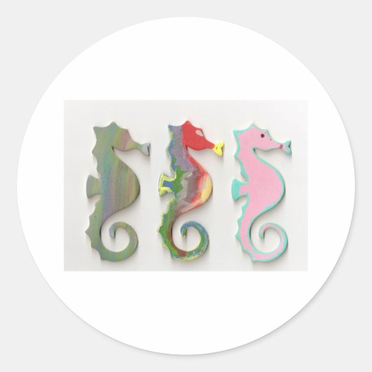 RAINBOW SEAHORSES RONDE STICKER (Voorkant)