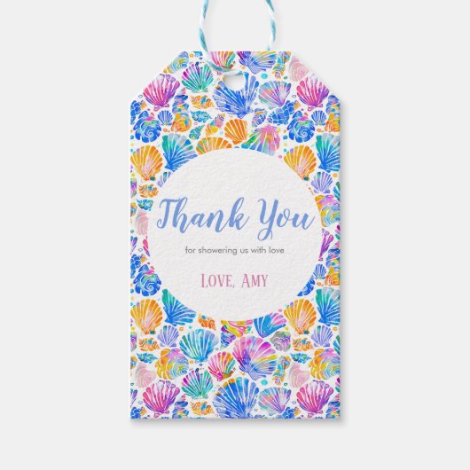 Rainbow Seashells Baby shower Party Favor Label Cadeaulabel (Voorkant)