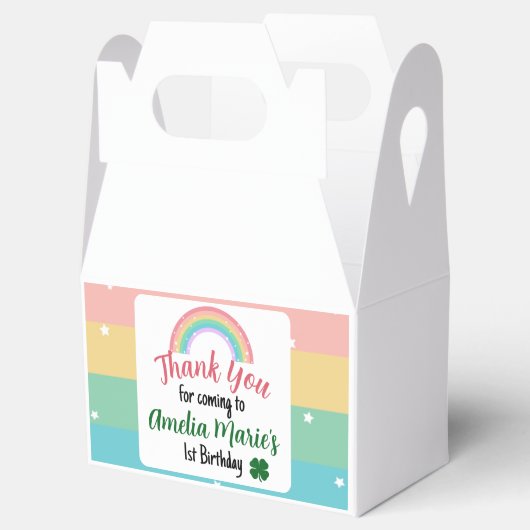 Rainbow & Shamrock Lucky One First Birthday Bedankdoosjes (Geopend)