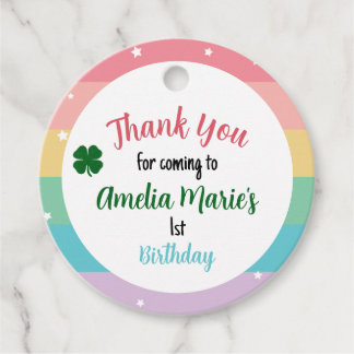 Rainbow & Shamrock Lucky One First Birthday Bedankjes Labels