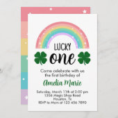 Rainbow & Shamrock Lucky One First Birthday Kaart (Voorkant / Achterkant)