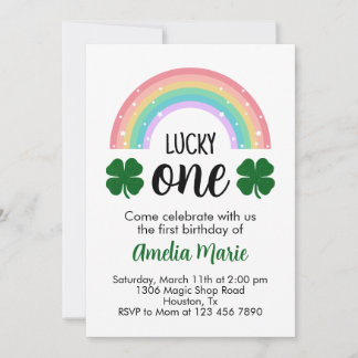 Rainbow & Shamrock Lucky One First Birthday Kaart