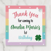 Rainbow & Shamrock Lucky One First Birthday Square Bedankjes Labels (Achterkant)