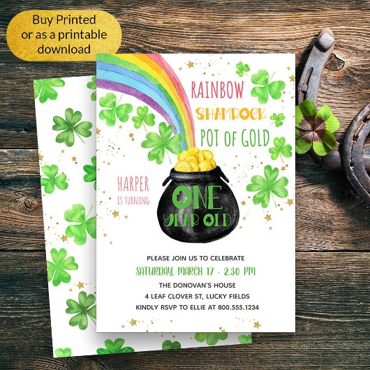 Rainbow Shamrock Pot of Gold 1st Birthday Kaart