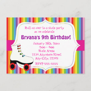 Rainbow Skating Schaats Party Invitation Kaart