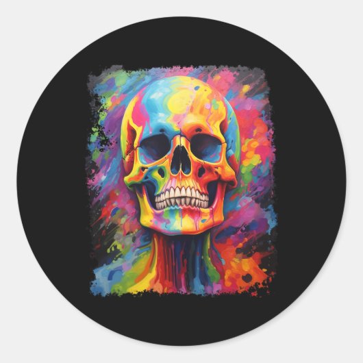 Rainbow Skeleton Anatomy Enge Halloween Ronde Sticker (Voorkant)