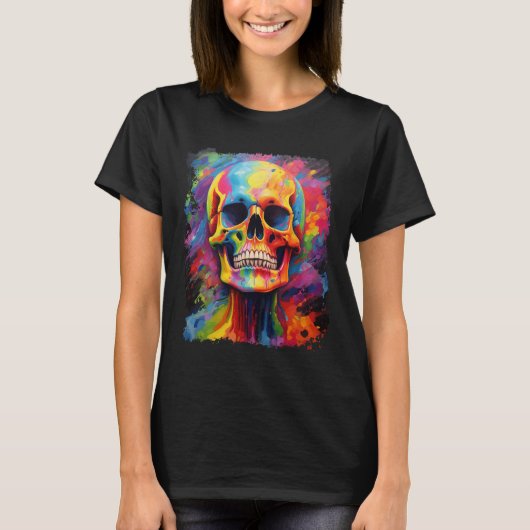 Rainbow Skeleton Anatomy Enge Halloween T-shirt (Voorkant)