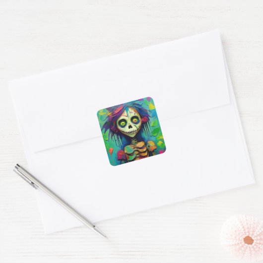 Rainbow Skeleton Zombie Doll Vierkante Sticker (Envelop)