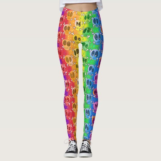 Rainbow Skull Crossbones in Pride Colors Leggings (Voorkant)