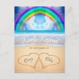 Rainbow Sky Beach Wedding RSVP Briefkaart