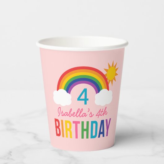 Rainbow Sky Girls Birthday Party Pink Papieren Bekers (Achterkant)