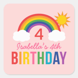 Rainbow Sky Light Pink Girls Birthday Party Vierkante Sticker