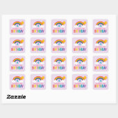 Rainbow Sky Paarse meisjes Verjaardagsfeest Vierkante Sticker (Vel)