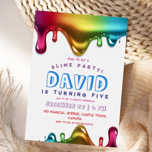 Rainbow Slime Party uitnodiging Slime 5e verjaarda