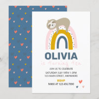Rainbow Sloth Invitation de fête d'anniversaire