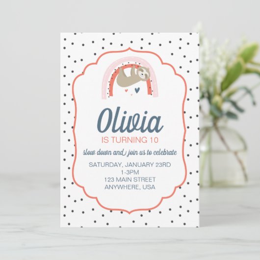 Rainbow Sloth Invitation de fête d'anniversaire (Debout devant)