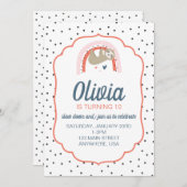Rainbow Sloth Invitation de fête d'anniversaire (Devant / Derrière)