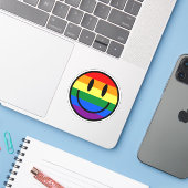 Rainbow Smiley Face Sticker (Laptop met iPhone)