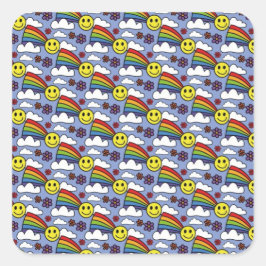 Rainbow Smiley Gezicht en Bloemen Hippie Patroon Vierkante Sticker
