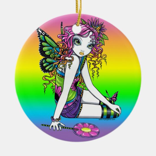 Rainbow Snoep Fairy Art Ornaments "Crystal" Keramisch Ornament (Voorkant)